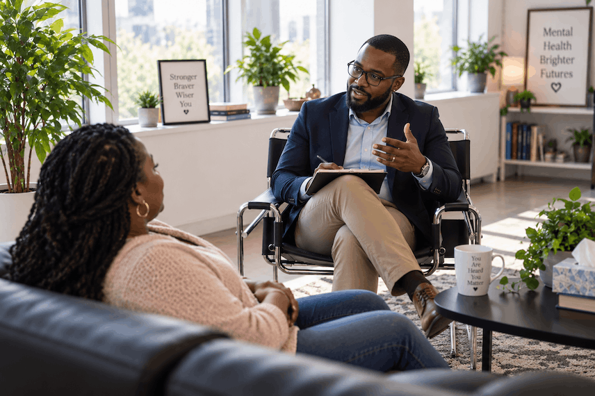 Counsellor in a session with a client at home